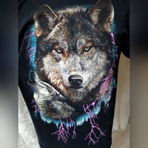 Vtg Hanes Wolf Purple Lightning Howling Tee